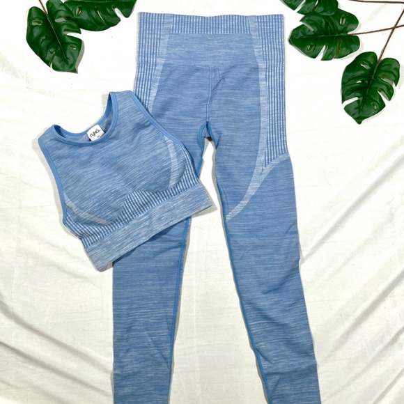 Ryka Blue Seamless Infinity Workout Sports Bra Tank and Leggings Set S/P - Picture 5 of 5